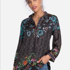 Johnny Was Kennedy SILK Tunic fab print+embroidery